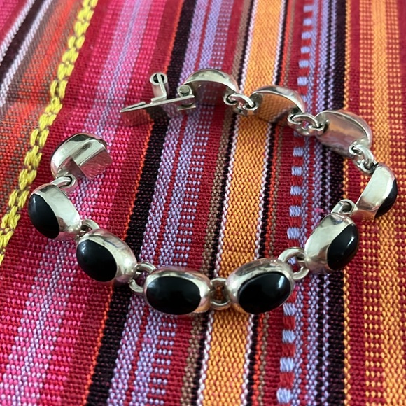 Vintage TAXCO Black Onyx & Sterling Link Bracelet - Picture 2 of 10